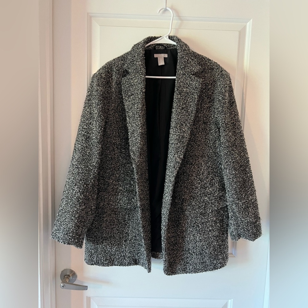 Stylish Black and White Tweed Coat Blazer
